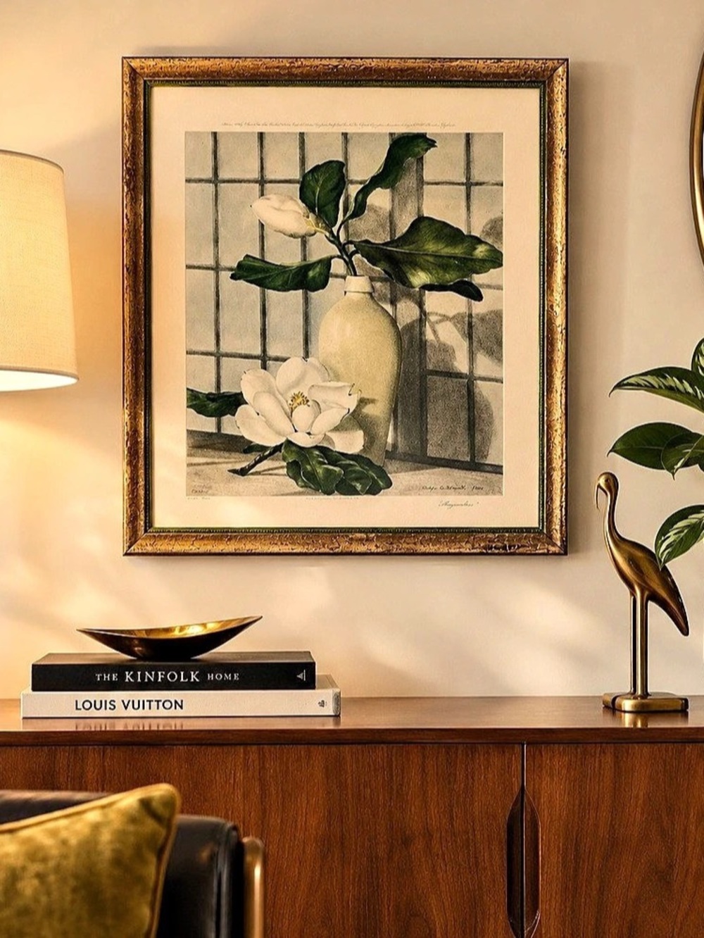 FOR Deanna. Ethelyn C. Stewart Magnolias Framed Botanical Floral Print Green & W